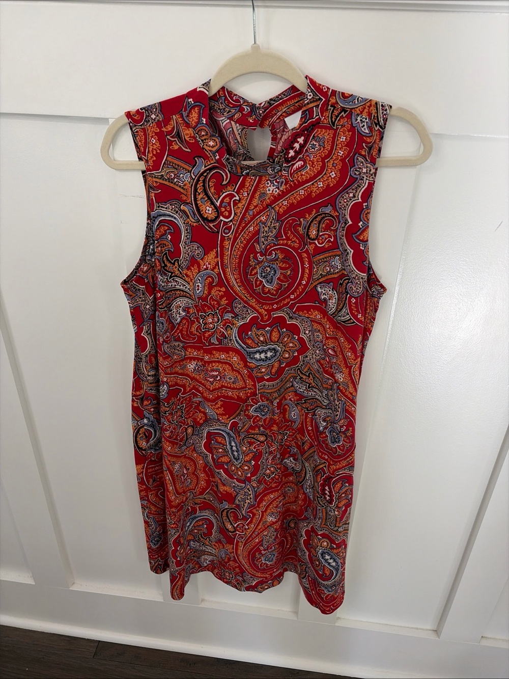 Red Paisley Sleeveless Dress -Midi-J. Jill-keyhole neck-Medium
